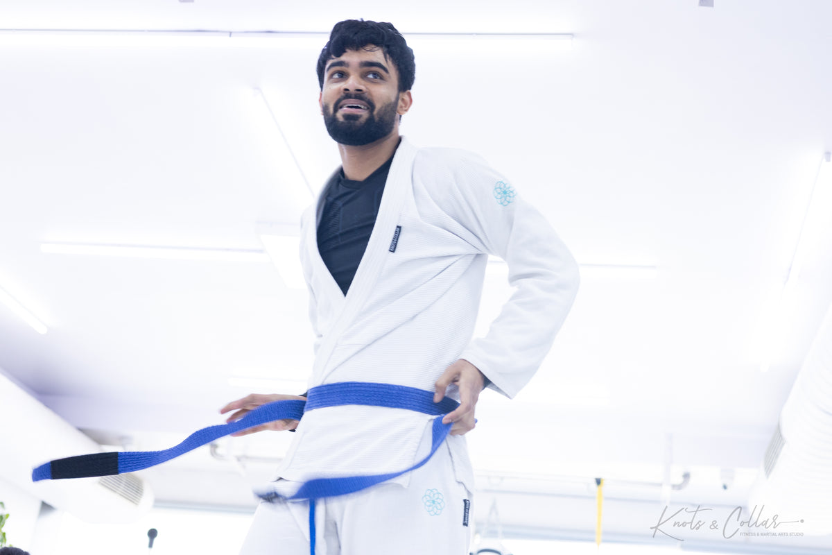 BJJ Blue Belt in class at Knots and Collar Defence Colony New Delhi