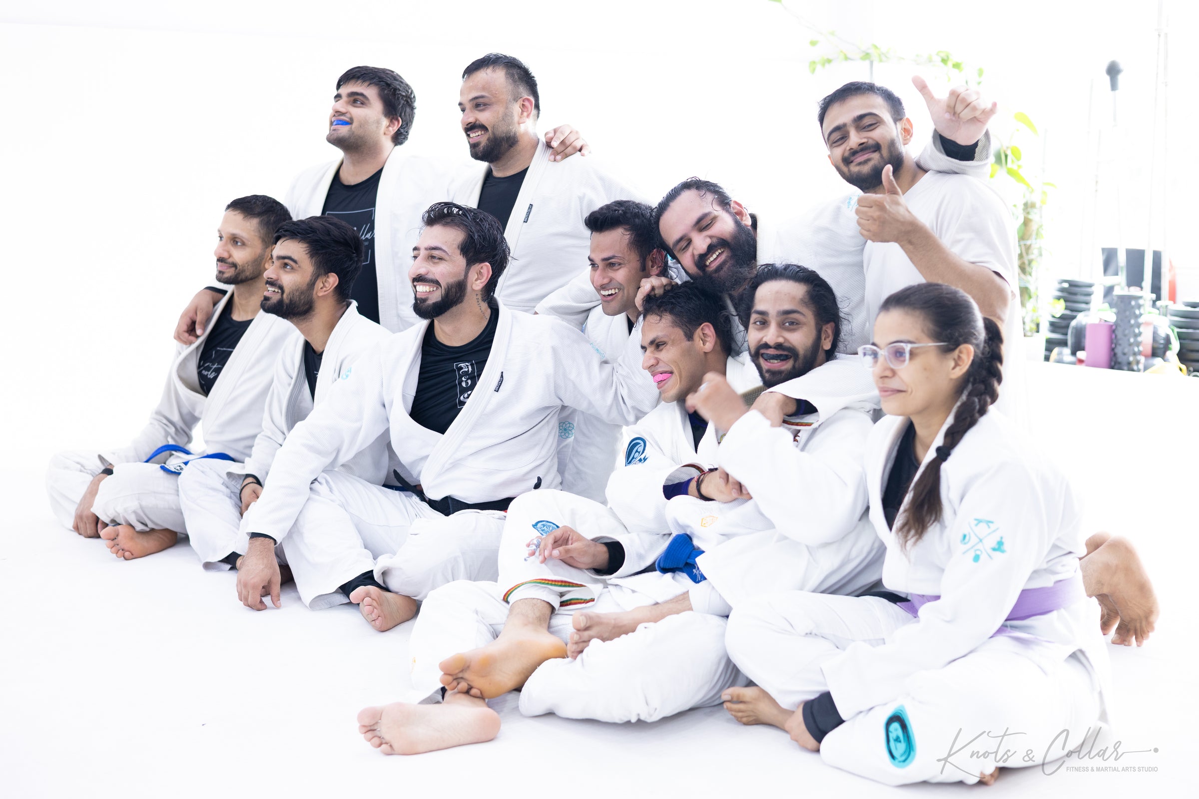 Knots and Collar BJJ gi class beginners and advanced students together Defence Colony New Delhi